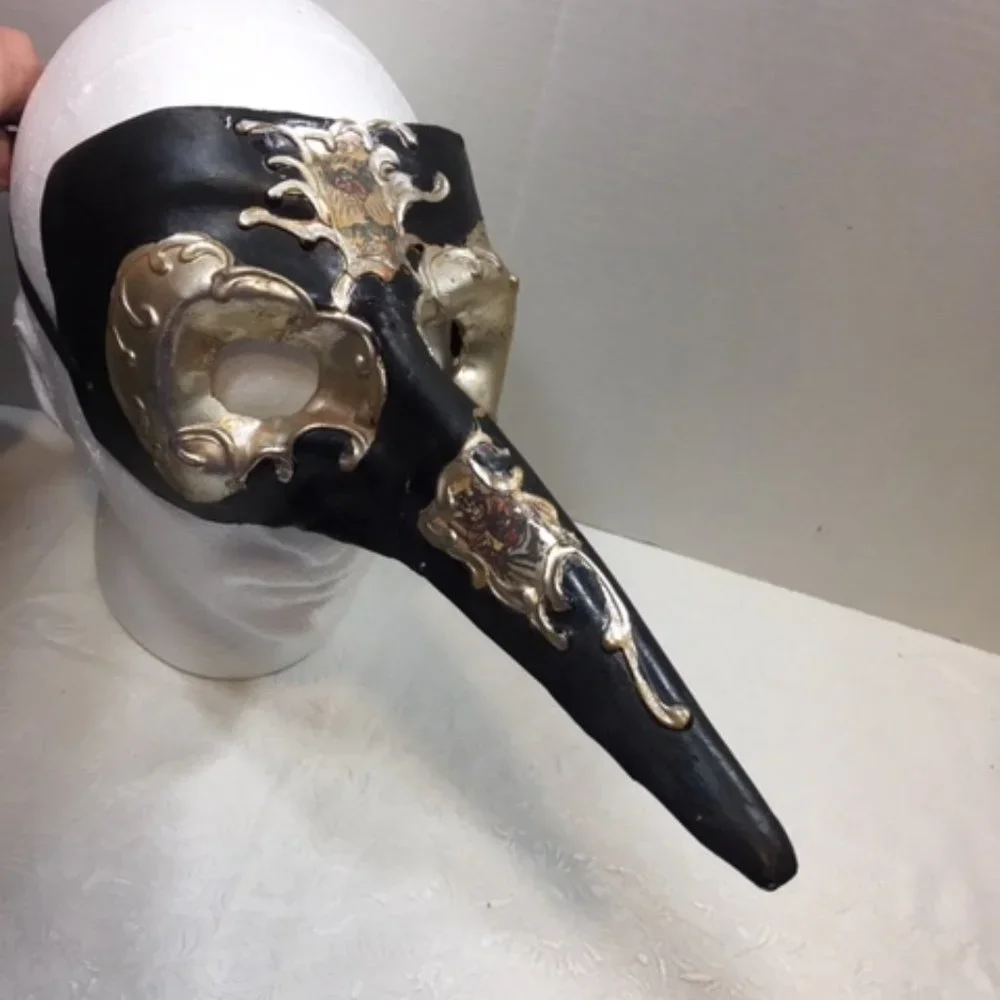 Unique Carnival Venetian Mask Doctor of The Plague w/Gold Embellishment & Pics